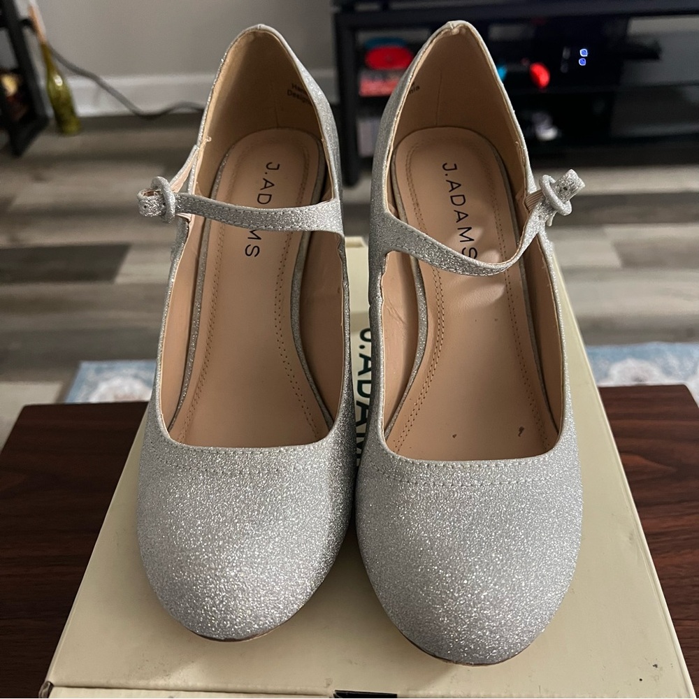 Adams Sparkling Silver Mary Jane Heels - Picture 3 of 8